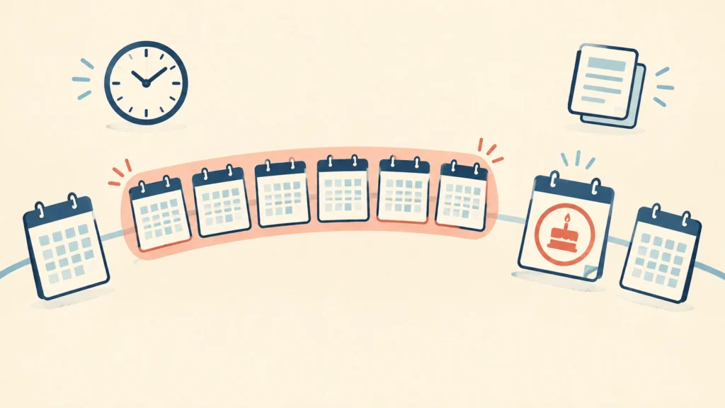 A nonverbal calendar illustration showing that Medicare enrollment periods have distinct timeframes