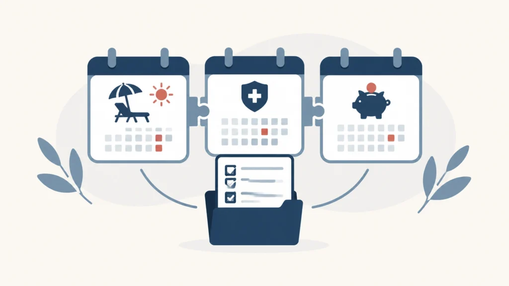 Simple planning graphic connecting retirement date, employer coverage end date, and HSA contribution timing